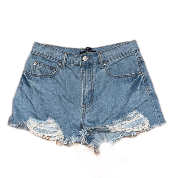 High Waisted Distressed Denim Shorts - Picture 2 of 5